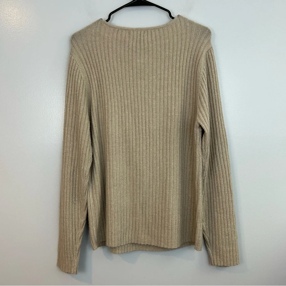NWT Design History Oatmeal Brown Twist Cut Out Pullover Ribbed Sweater Size XL